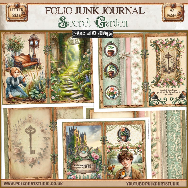 Secret Garden Junk Journal Folio: Floral Collage Kit (digital Download ...