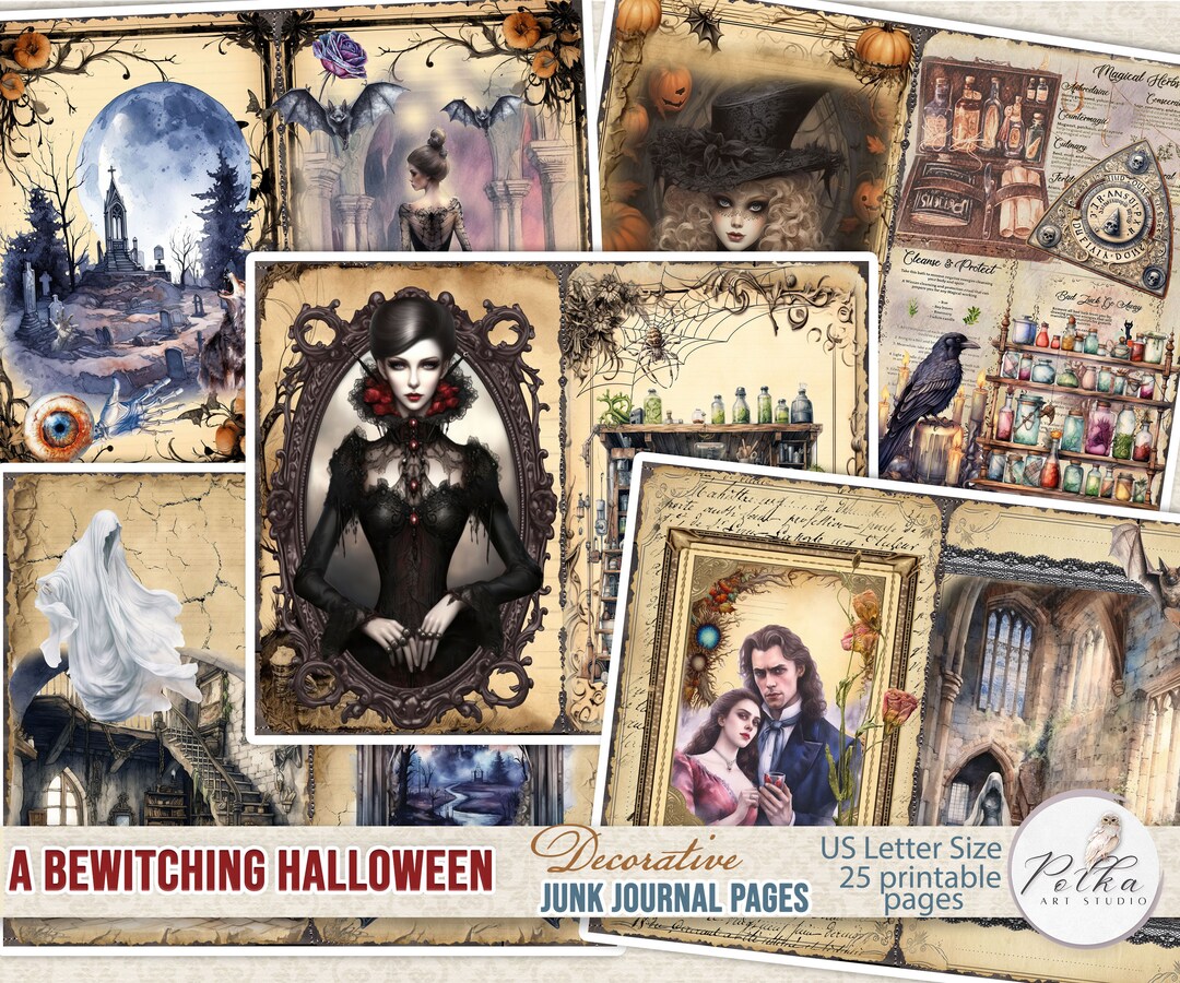 Victorian Halloween Junk Journal Kit: Gothic Witches Collage (digital ...