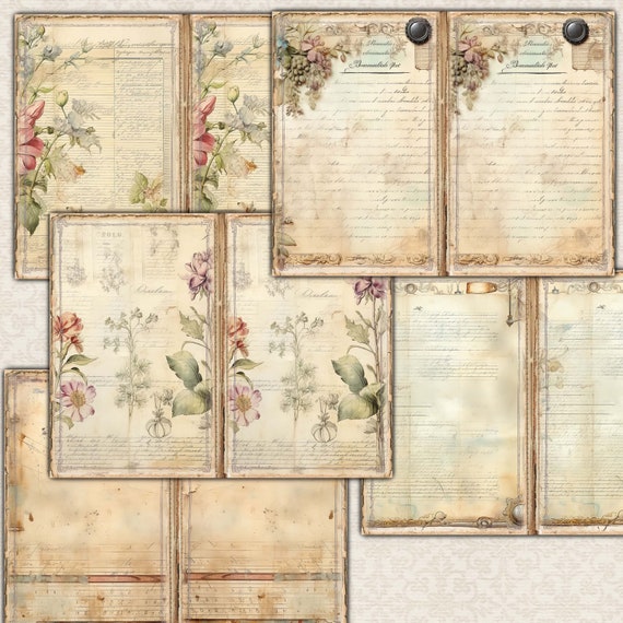 junkjournal【shabby chic petals】 Junk Journal Printable Pages, Shabby Chic Collection Instant