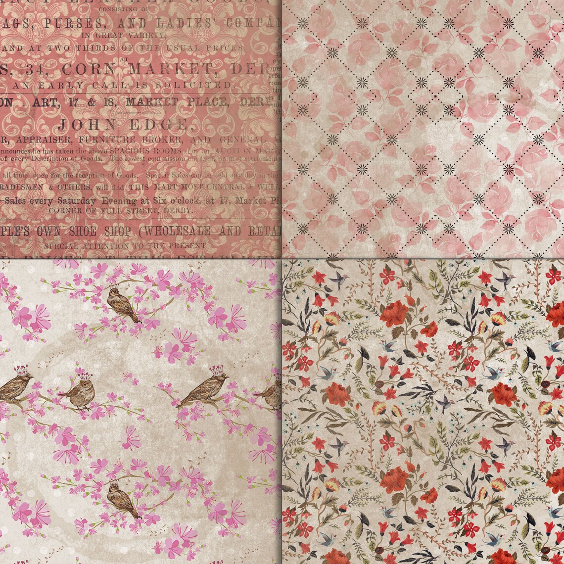 Junk Journal Vintage Flowers Decorative 20 Double Pages/ Paper Pack ...