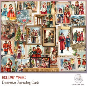 Cartões de diário de lixo digital de Natal, cartões de retratos de inverno para impressão, cartões de itens efêmeros de diário de lixo, kit de itens efêmeros vintage, restos