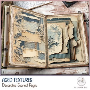 Junk Journal Papier & digitale dekorative Damast Neutral Blau Journal Seiten, Scrapbooking, Papier Pack Vintage Instant Download
