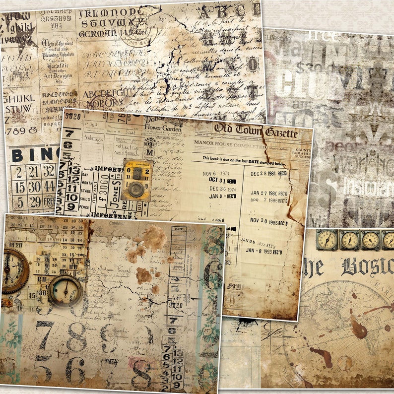 Vintage Grunge Junk Journal Kit: Neutral Tones Printable Pages (digital ...