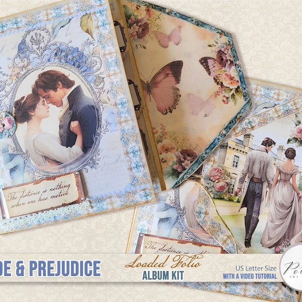 Pride & Prejudice  Folding Folio Album Booklet, Digital Download, Vintage Folio Ephemera, Printable Instant Download,Victorian, Junk Journal