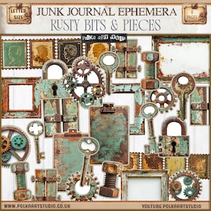Digitales Journal Vintage rostige Ephemera wählerische schneidet Metallverzierungen, Rahmen, bedruckbare Sofort-Download für Journaling und Scrapbooking