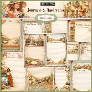 Resor och dagdrömmar - Resedagbok – Boho Shabby Chic Europeisk skräpdagbok, utskrivbar