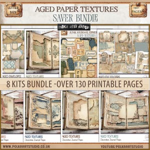 Pacchetto Digital Junk Journal - Pagine di journaling con texture invecchiate e materiale effimero - Oltre 130 pagine stampabili di tag, documenti, materiale effimero per Junk Journal