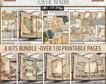 Aged Paper Textures Junk Journal Kit: 130+ Printable Ephemera (Digital Download)