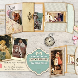 Folding Folio Vintage Memories | Junk Journal Insert, Embellishments | Ephemera | Printable Download - A4/Letter Size included