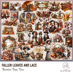 Digital Junk Journal Fussy Cuts Rustic Autumn/Fall Decorative Embellishments Pages, Vintage Retro Vintage, Instant download, Scrapbooking