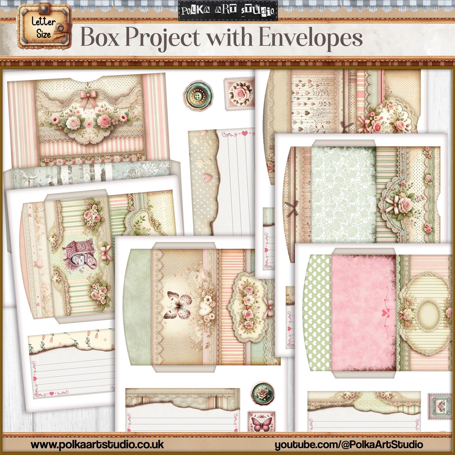 Shabby Chic Box With Envelopes: Junk Journal Project Kit (digital ...