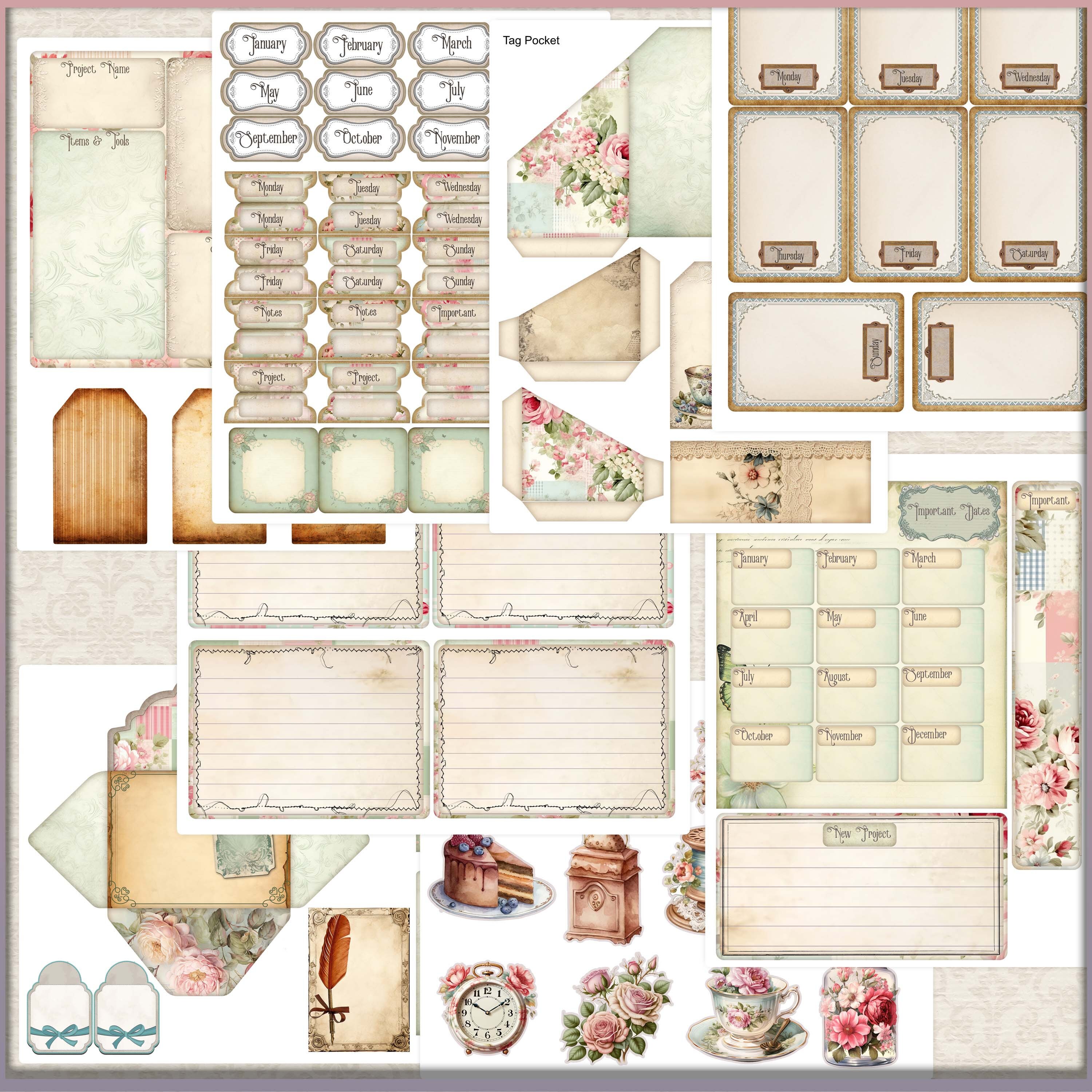 Pastel Junk Journal Kit: Shabby Chic Ephemera (printable Digital ...