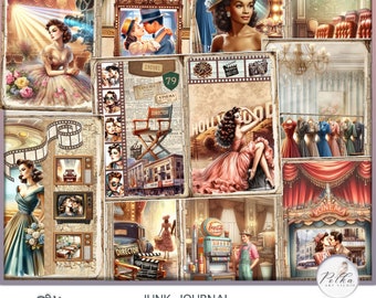 Vintage Hollywood Cinema Junk Journal Kit: Retro Movie Ephemera (Digital Download)