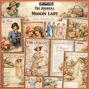 Modern Lady Journal Sidor – 1930-talsmode skräpjournalkit, utskrivbara vintage shabby chic-sidor digitalt nedladdningsbara