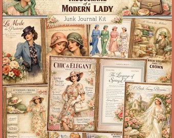 Modern Lady Journal Pages – 1930s Fashion Junk Journal Kit, Vintage Shabby Chic Printable Pages Digital Download