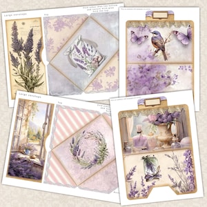 Vintage Lavender Junk Journal Digital Add-On Kit, Floral Printable Decorative Ephemera, Rural Provence Tags, pockets Embellishments image 4