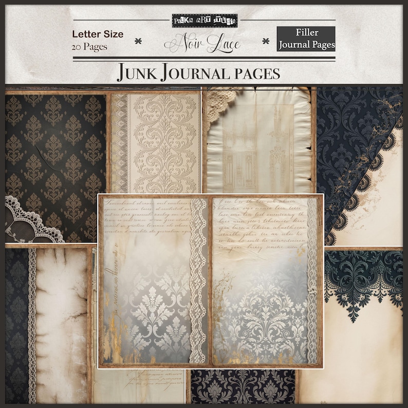 Lace Junk Journal Pages | Gothic Vintage Printable Paper Kit | Elegant ...