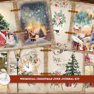 Junk Journal Kit Whimsical Christmas, Digital Christmas Paper, 20 Pages Printable Digital journal, Collage Sheets, Vintage Pages, Scrapbook