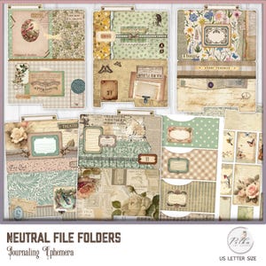 Digitales Junk Journal geladen Datei Ordner Einsätze, Papier Handwerk, neutrale digitaler Ordner, Printable Instant Download, Vintage Ephemera