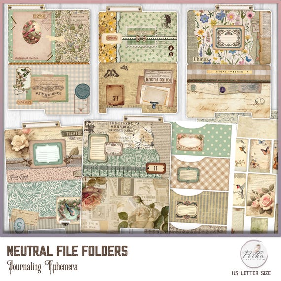 Digital Junk Journal File Folders: Vintage Ephemera Inserts (Digital Download)