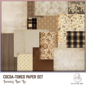 Junk Journal Dekoratives Papier Pack, Neutrale druckbare Papiere, Digitaler Download, Scrapbooking Schokolade Papier Digi Kit, Hoch- / Querformat