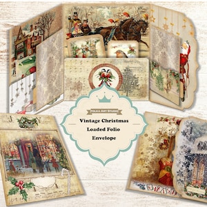 Vintage Christmas Loaded Folio, kit di carta per scrapbooking, effimeri, con istruzioni complete