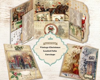 Vintage Christmas Loaded Folio, zestaw papierniczy Junk Journal, efemerydy, album z wycinkami, z pełnymi instrukcjami
