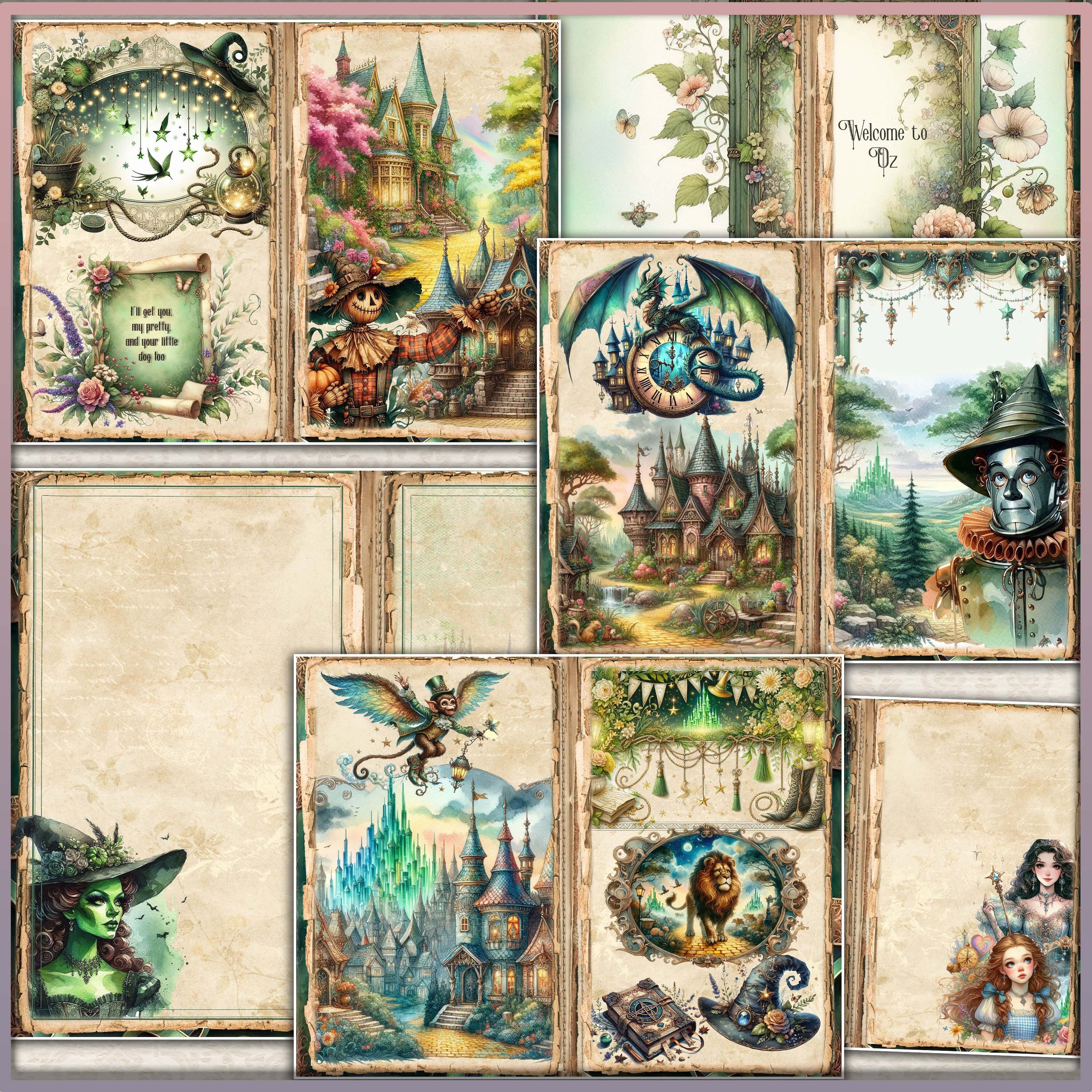 Wizard of Oz Junk Journal Kit: Vintage Printable Collage Papers ...