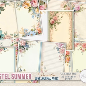 Kit Junk Journal Shabby Chic Roses, Vintage Pastel Floral Journal stampabile, Fogli collage, Carta digitale per download di rose rosa, Kit digitale