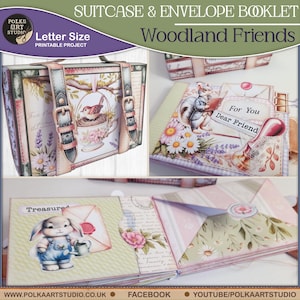 Folleto de maleta y sobre "Amigos del Bosque" / Kit imprimible de efímeras con animales del bosque / Descarga de proyecto de manualidades digitales / Diario de basura