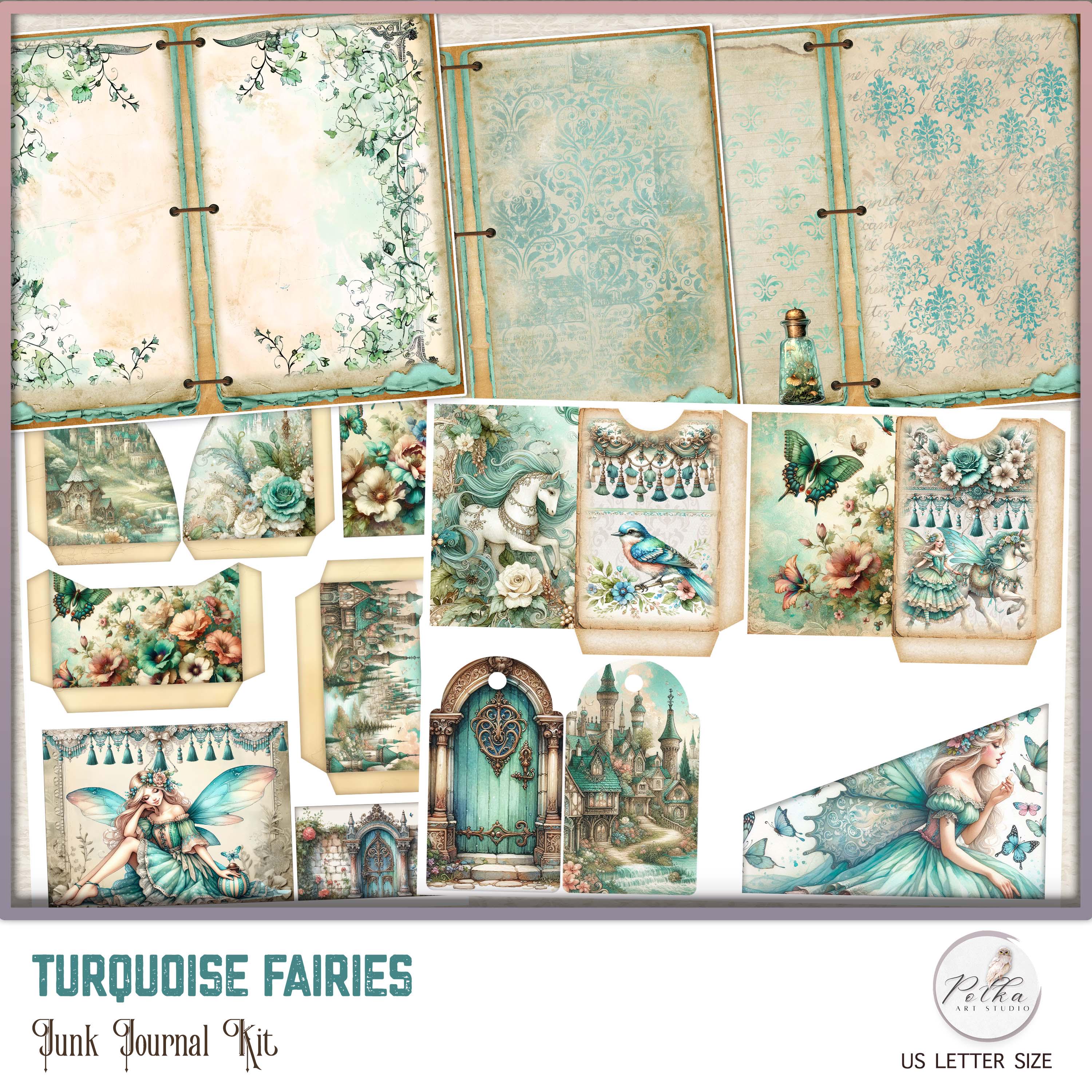 Fairytale Junk Journal Kit: Vintage Turquoise Fairies, Steampunk ...