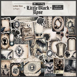Gothic Junk Journal Ephemera Kit | Little Black Rose Printable Fussy Cuts, Tags, Frames & Cards | Dark Romantic Scrapbook Digital Download