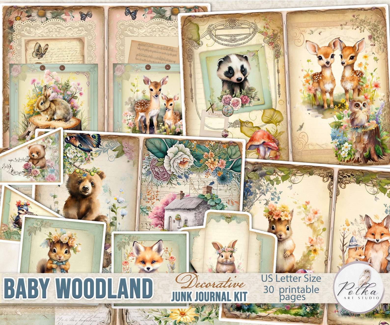 Woodland Junk Journal Kit: Forest Animals, Vintage Ephemera (PDF) - Etsy
