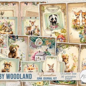 Woodland Junk Journal Kit - Waldtiere und Natur zum Ausdrucken, Vintage Ephemera für Scrapbooking, Journaling Papierhandwerk