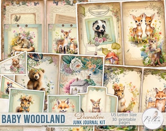 Woodland Junk Journal Kit – Forest Animals & Nature Printables, Vintage Ephemera for Scrapbooking, Journaling Paper Crafts