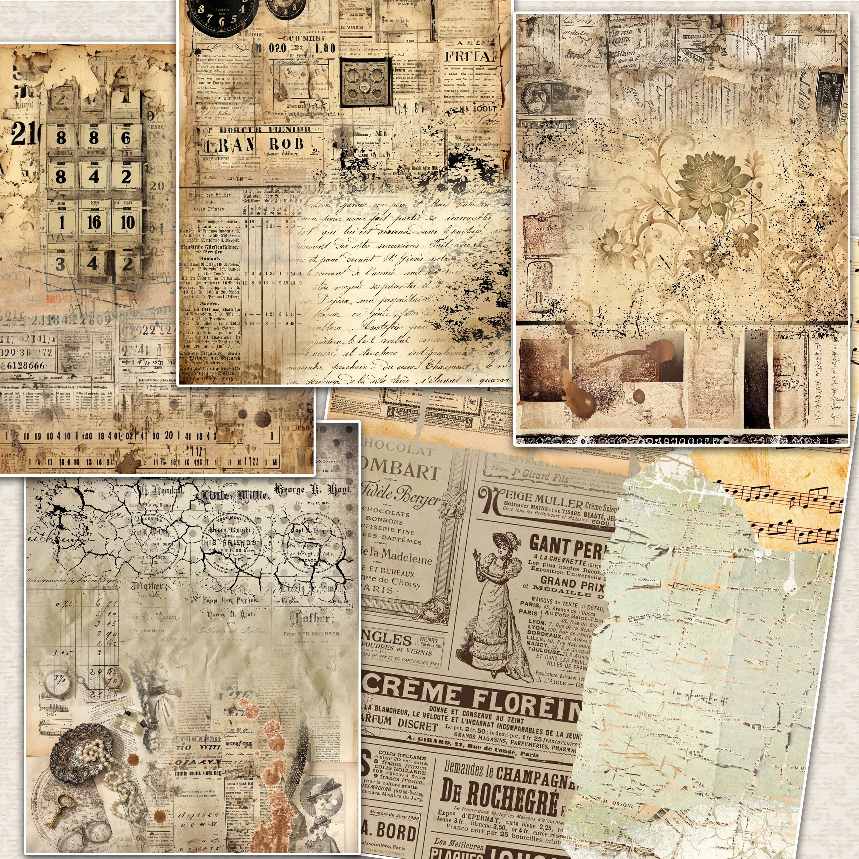 Vintage Grunge Junk Journal Kit: Neutral Tones Printable Pages (digital ...