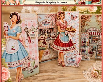 Escena desplegable de verano "La cereza de la corona" – Páginas imprimibles de estilo vintage shabby chic para diario creativo (descarga digital)