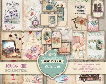 Junk Journal Kit "Write to me" Vintage shabby chic journal/ decorative papers/ephemera/digital download, printable papers