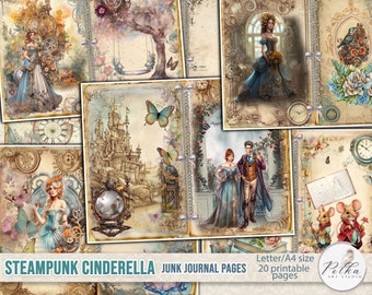 Junk Journal Digital Kit  Steampunk FairyTale Cinderella Printable Vintage Decorative Collage Papers, Digital Journal, Scrapbook,Paper Craft