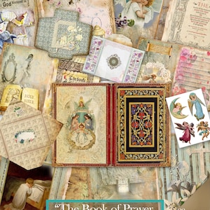 Junk Journal Kit "The Book of Prayer" - 28 pagina's / Religieus decoratief papier direct downloaden
