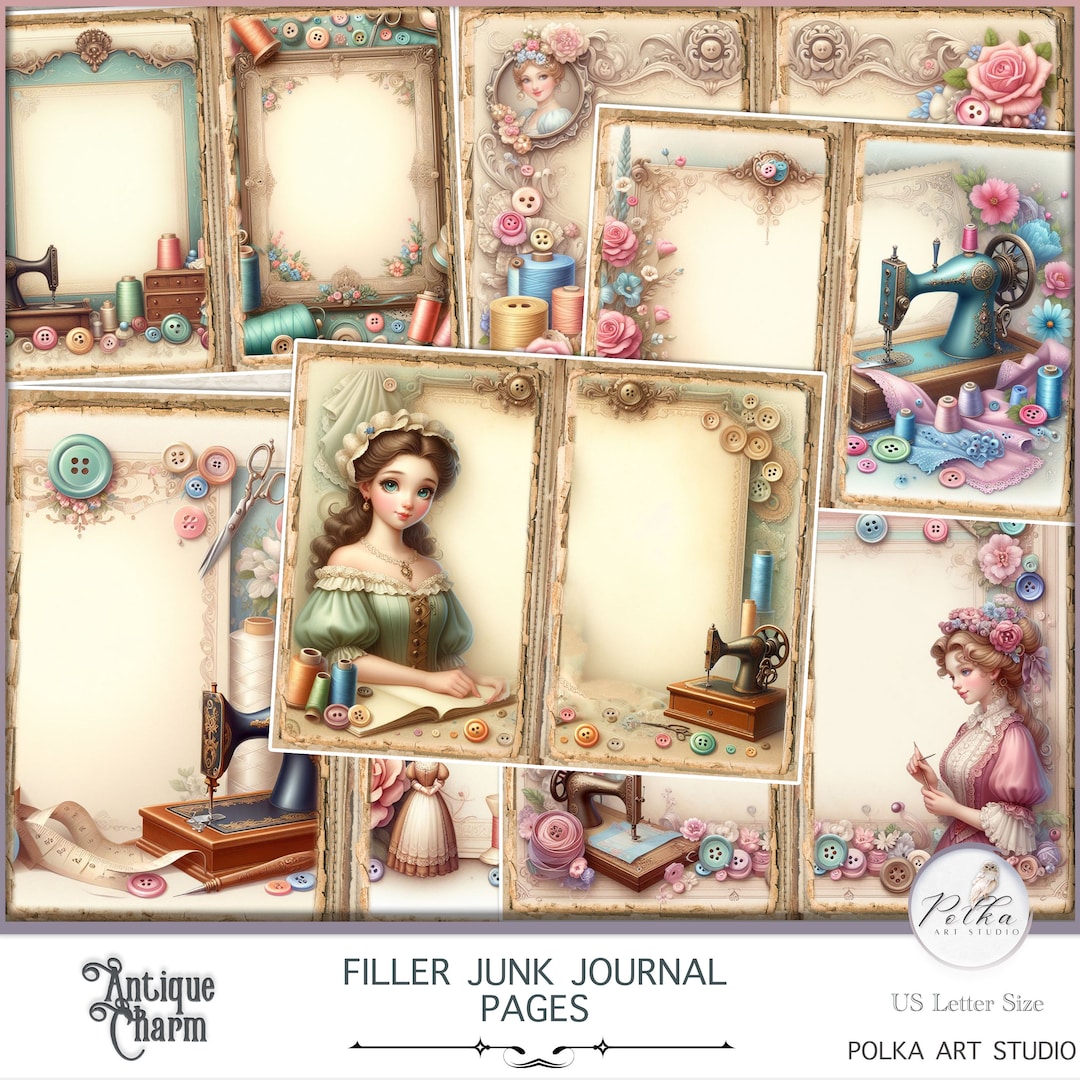 Victorian Sewing Junk Journal Kit: Shabby Chic Printable Papers ...