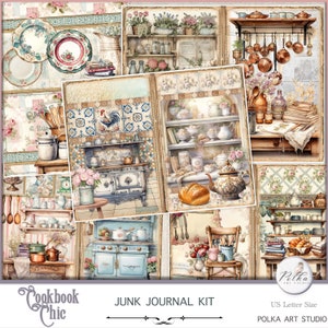 Digital Junk Journal Kit, Rustic Kitchen Recipes Cookbook Journaling Papers, Vintage Digital Download Decorative  Papers, Shabby Chic Kit