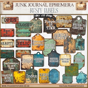 Journal numérique vintage éphémères rétro métal rouillé Lables carte, étiquettes de journalisation, téléchargement immédiat imprimable pour la journalisation et le scrapbooking