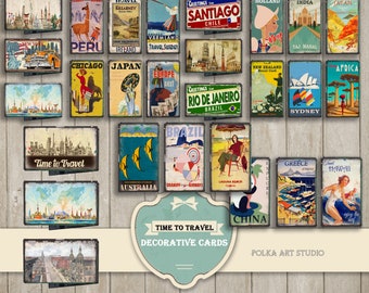 Travel Poster Ephemera Cards: Vintage Cities Scrapbooking (Printable Digital Download)