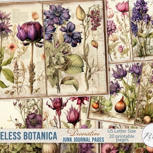 Vintage Botanical Junk Journal Digital Kit, Floral Printable Decorative Journal Pages, Herbal Collage Sheet, Scrapbook Paper Kit, Nature