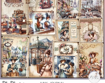 Victorian Travel Junk Journal Kit: Printable Scrapbook Embellishments (Digital Download)