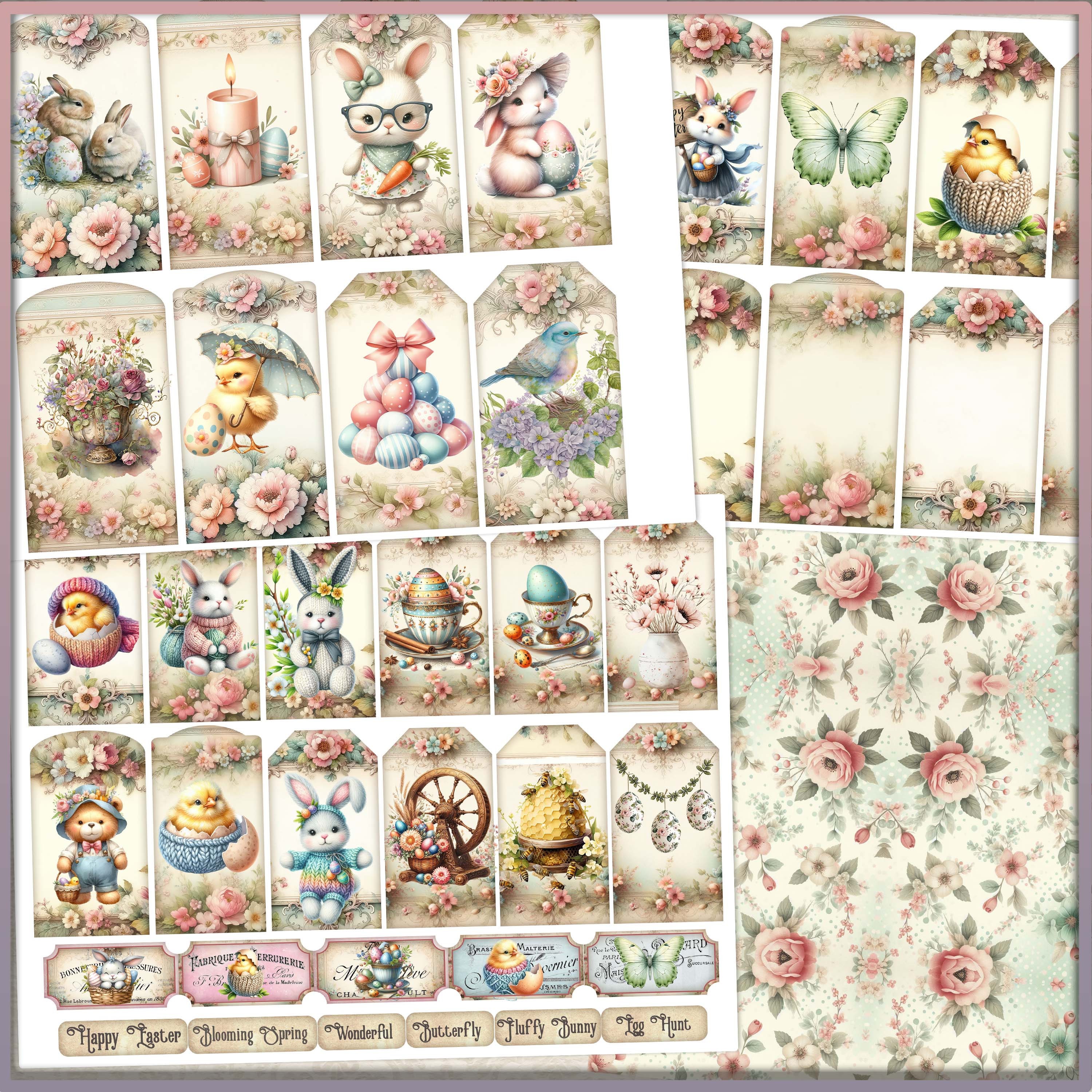 Shabby Chic Easter Bunny Junk Journal Kit: Vintage Ephemera (digital ...