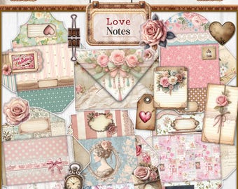 Digital Printable Envelopes, Shabby Chic Valentine&#39;s, Mail and Letters Embellishments,Ephemera, Stationery Kit, Papers, Vintage Envelope