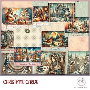 Tarjetas de felicitación navideñas digitales, tarjetas de invierno imprimibles, tarjetas efímeras de diario basura, kit de efímeras vintage, impresiones de descarga instantánea