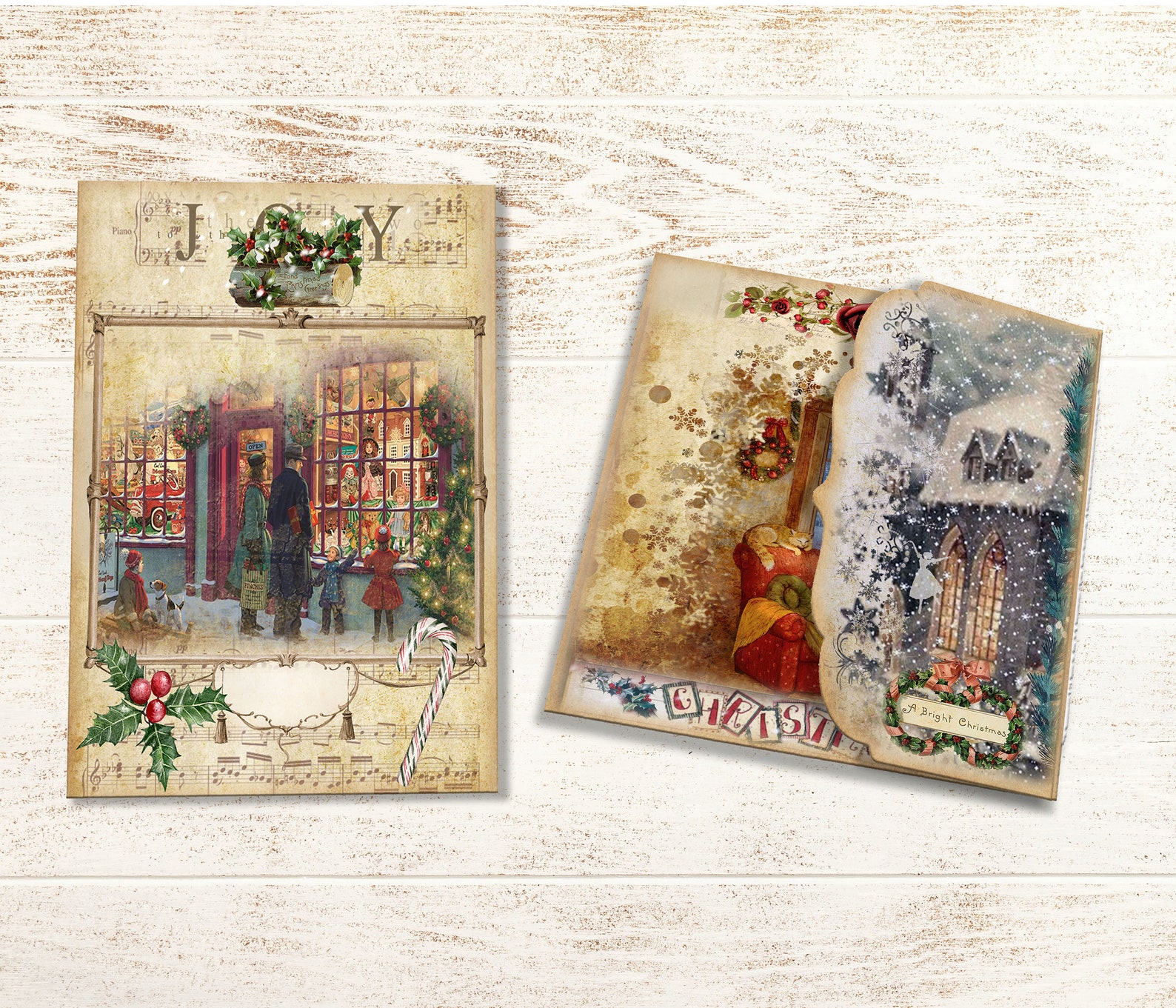 Vintage Christmas Loaded Folio, Junk Journal Papercraft Kit, Ephemera ...